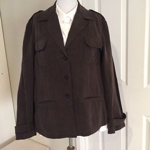 Chico's Brown silk linen unlined jacket sz 2 (14)